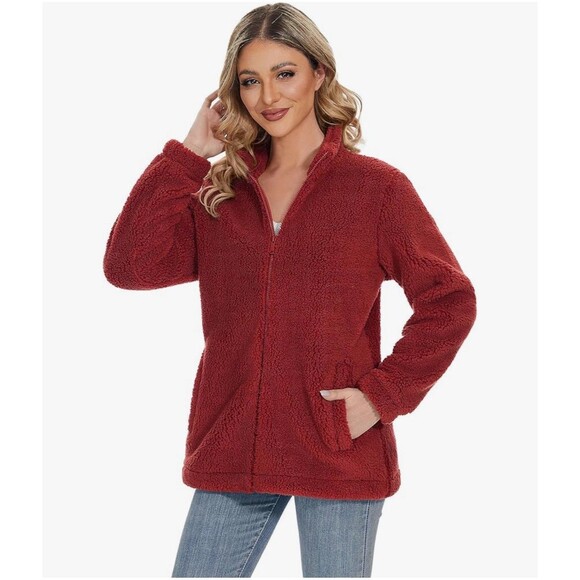 Women Sherpa Jacket Full Zip Fuzzy Teddy Coat with Pockets Fleece Lined outdoor - Picture 1 of 16